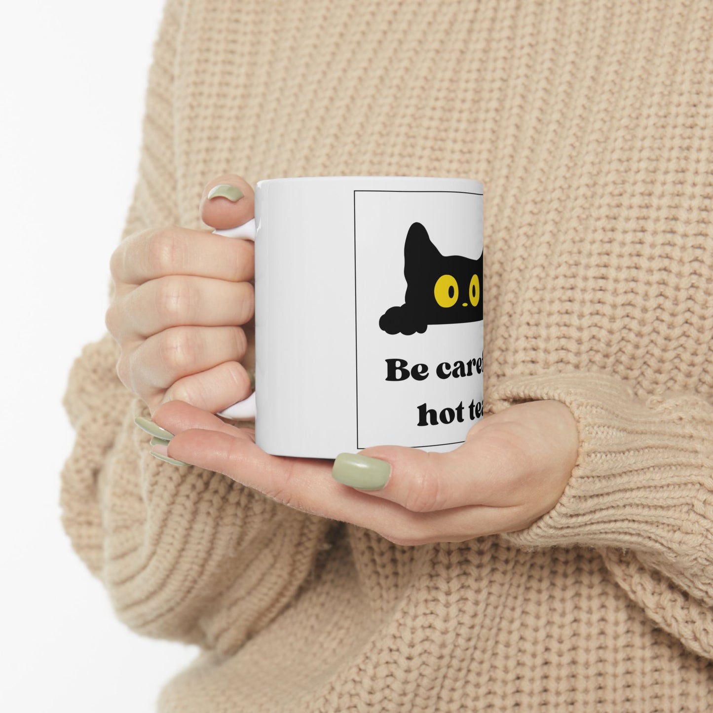 Cute Black Cat Warning Ceramic Mug