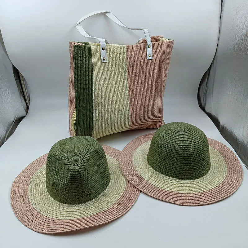 New Summer Straw Hat & Bag Set – Chic 3-Piece Sun Protection Kit for Women