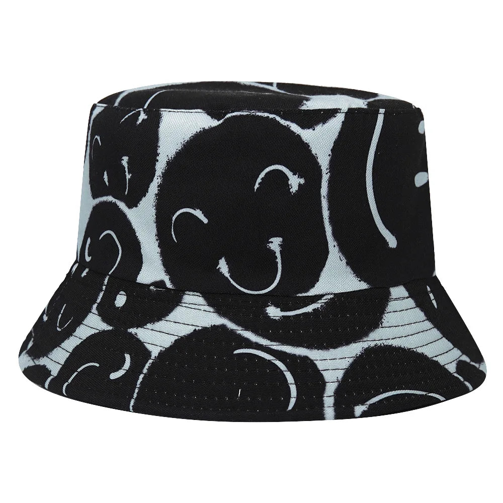 Happy Vibes Bucket Hat – Unisex Summer Fashion Hat with Smiley Print & Sun Protection