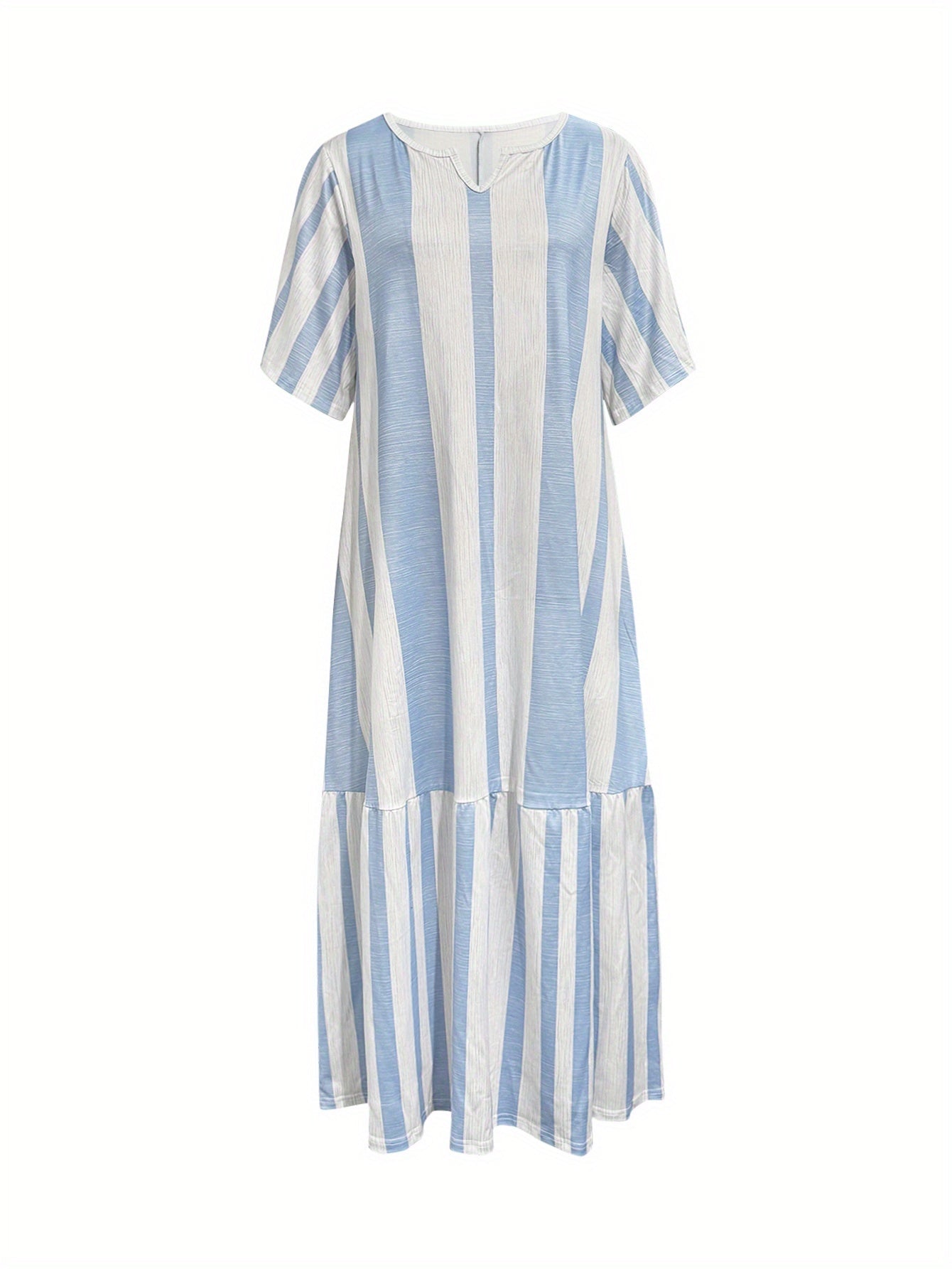 Summer New Blue Striped Print Elegant Beach Vacation Dress for Women