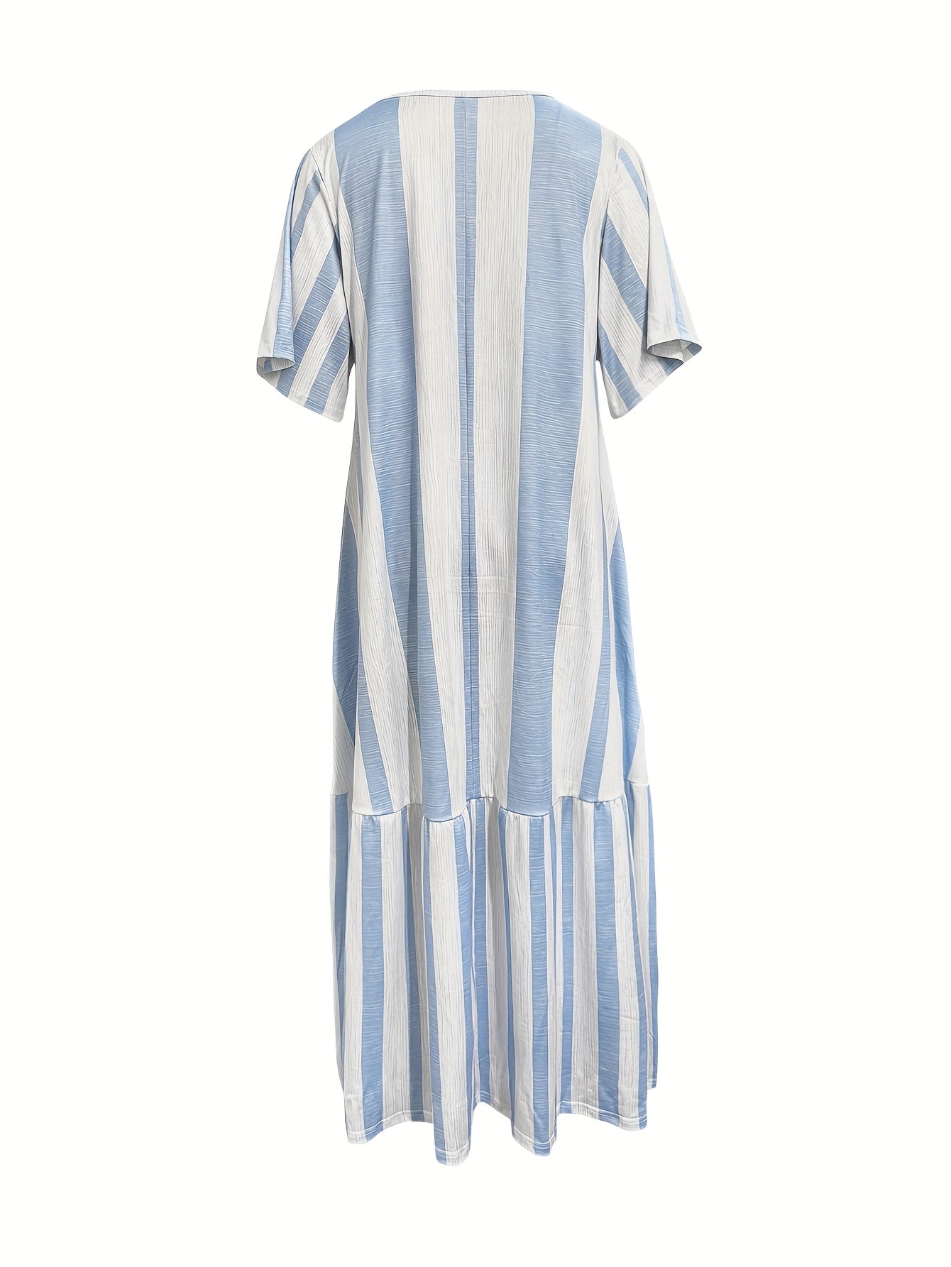 Summer New Blue Striped Print Elegant Beach Vacation Dress for Women