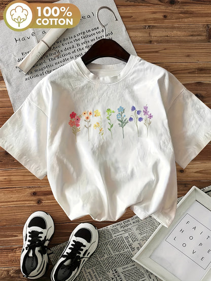 Floral Print Short Sleeve Crew Neck T-Shirt