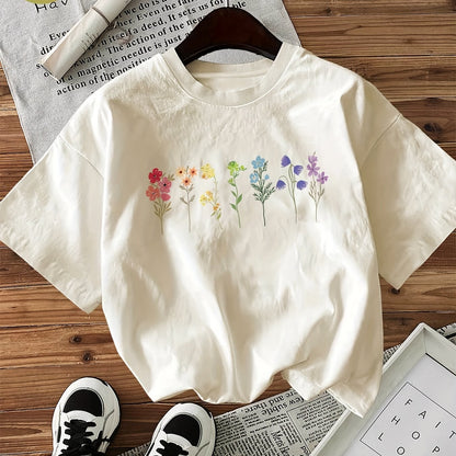Floral Print Short Sleeve Crew Neck T-Shirt